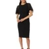 Calvin Klein Short Scuba Crepe Sheath with Chiffon Flutter Sleeve | Dresses