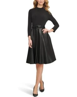 Calvin Klein Matte Jersey Combo Pu Leather Belted Aline | Dresses -Closet Fave Shop 61C627PiIAL. AC SR736920
