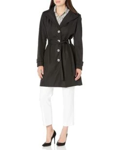 Calvin Klein Single Breasted Belted Rain Jacket with Removable Hood | Coats & Outerwear