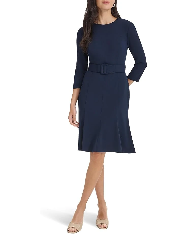 Calvin Klein Scuba Crepe 3/4 Sleeve Founce Skirt | Dresses 3 Calvin Klein Scuba Crepe 3/4 Sleeve Founce Skirt | Dresses