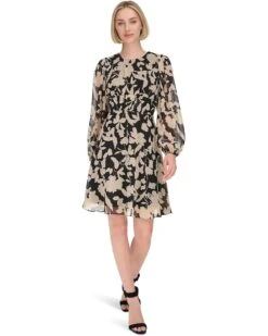 Calvin Klein Chiffon Long Sleeve Floral Rouched Aline | Dresses -Closet Fave Shop 713S3NcXvcL. AC SR736920
