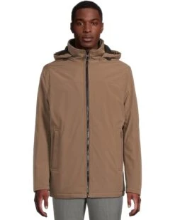 Calvin Klein Hooded Rip Stop Water and Wind Resistant Jacket with Fleece Bib | Coats & Outerwear
