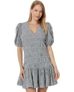Calvin Klein Gingham Print Gauze Dress with Puff Sleeve | Dresses