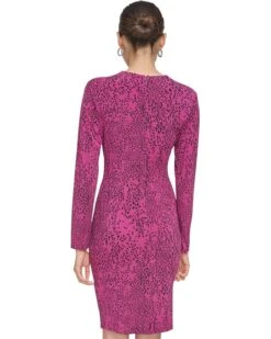 Calvin Klein Print Matte Jersey V-Neck Dress with Gold V-Bar and Side Ruching | Dresses -Closet Fave Shop 81UiqeoJEL. AC SR736920